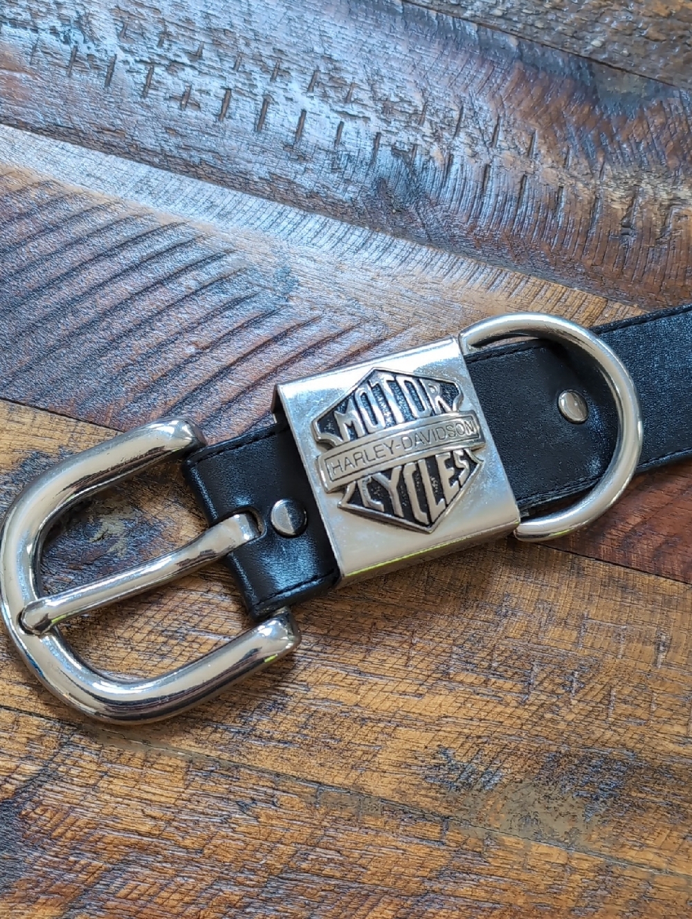 Harley-Davidson Black Leather Belt with Silver Chrome Logo Buckle
